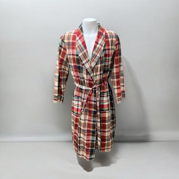 VTG Rabhor Robe One Size Belted Red Plaid Lightweight Cotton Blend  Loungewear - Picture 1 of 14